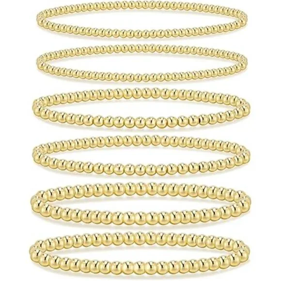 Gold Bracelets for Women Waterproof, 14K Gold Plated Beaded Strand Bead Ball - Picture 7 of 7